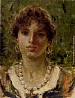 Francesco Paolo Michetti Portrait Of A Girl Wearing A Pearl Necklace painting